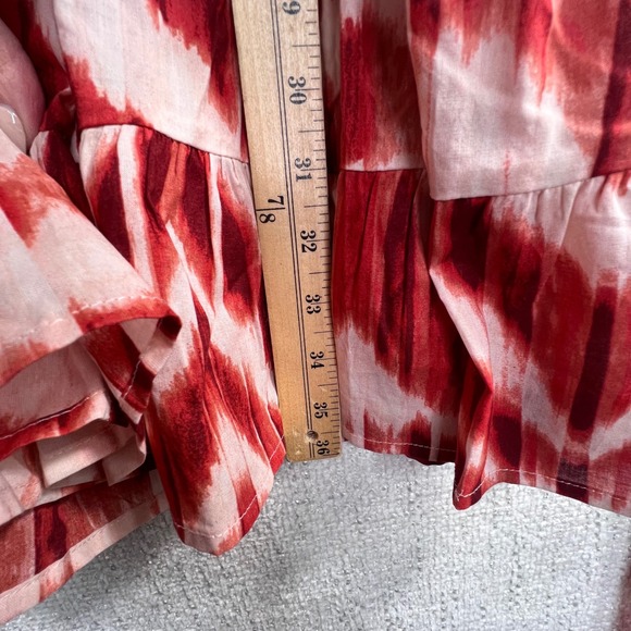 Banana Republic Red White Ikat Tiered Wrap Midi Dress Balloon Sleeve - Picture 5 of 12